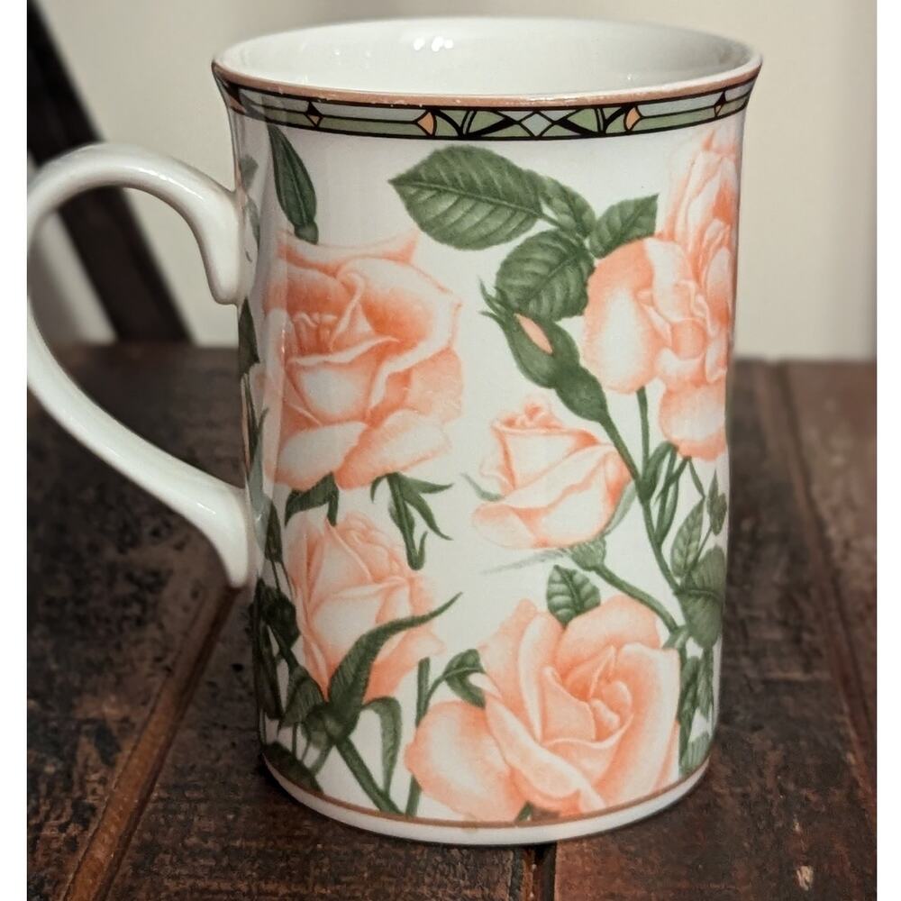 Collector's Series -Floral Peach Roses Royal Bone China Mug